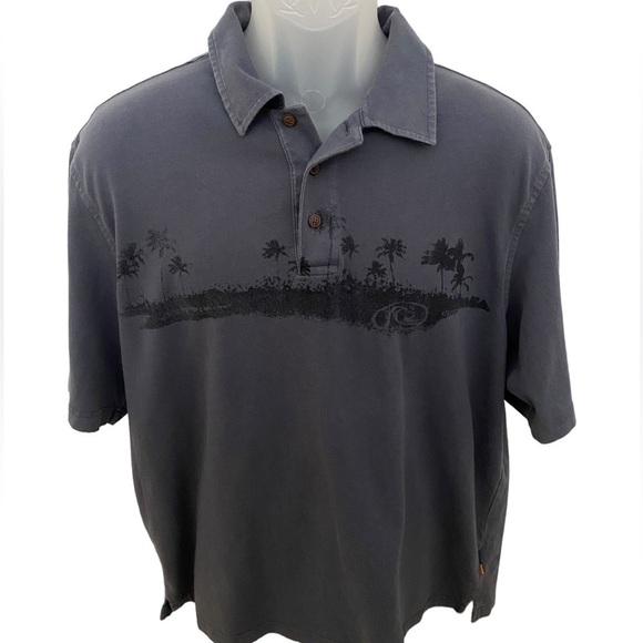 QUIKSILVER Edition Grey Polo Surf Palm Trees Collared Shirt Men M Medium - Picture 1 of 6